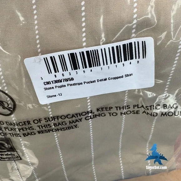 1096 NWT PrettyLittleThing Poplin Pinstripe Cropped LS Shirt - Stone - Size 8 - Picture 9 of 10